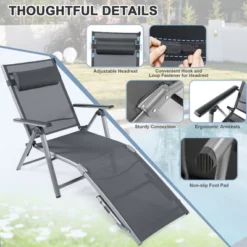 Tangkula Patio Lounge Chair Rustproof Aluminum Folding Chaise W/ Adjustable Backrest & Footrest -Beauty house GUEST 5b4cd5d3 1317 4952 8681 f190b78a6073