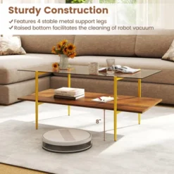 Tangkula 2-Tier Glass Coffee Table W/ Tampered Glass Tabletop & Open Storage Shelf -Beauty house GUEST 5b53a6b5 c3f0 45aa 8a06 9e9812ff316b