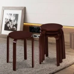 Tangkula Set Of 4 Stacking Bentwood Stool Round Dining Chair Backless Bar Stool -Beauty house GUEST 5ba55b2c edf4 40ec af2b a1d095db1411