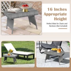 Tangkula Folding Rattan Wicker Coffee Side Table Patio Garden Poolside Yard Outdoor Mix Gray -Beauty house GUEST 5ba5aeb9 e4ce 4b6e 93f6 f67846edc839