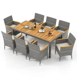Tangkula 9 Pieces Patio PE Wicker Dining Set Outdoor Acacia Wood Table & Chairs -Beauty house GUEST 5bd1d167 03aa 4d9a a69c 3cc143bd3e6a
