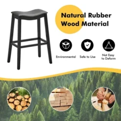 Tangkula Set Of 2 Saddle Bar Stools Bar Height Kitchen Chairs W/ Rubber Wood Legs -Beauty house GUEST 5c70cbc7 d9fc 4686 89cf 821b4225f384
