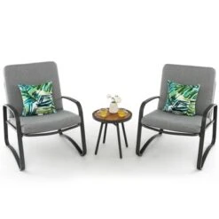 Tangkula Set Of 3 Bistro Conversation Set DPC Tabletop Metal Cushioned Chairs Patio -Beauty house GUEST 5c8dc76c 3599 4ccf a012 27eeb1cc6046