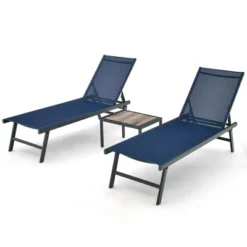 Tangkula 3pcs Patio Chaise Lounge Set Aluminum Recliner Chair Table Outdoor Adjust