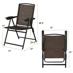 Tangkula Set Of 4 Folding Sling Chairs Steel Armrest Patio Garden Pool Adjustable Back