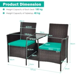 Tangkula Patio Loveseat 2 Person Cushioned Seats With Center Table Outdoor Rattan Furniture Set Turquoise/ Red -Beauty house GUEST 5d24d1c9 6efa 4898 93af 3efe71ce8d74