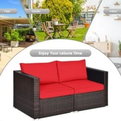 Tangkula 4PCS Rattan Corner Sofa Set Patio Outdoor Furniture Set W/ Red Cushions -Beauty house GUEST 5d3be5cb 8cfe 4efc 98c0 d4ca0e0980e8