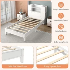Tangkula Twin Size Bed Frame Wooden Platform Bed Kids Bed Frame W/ Bookcase Headboard -Beauty house GUEST 5d53fa4c f4ba 41ab 8892 0e796a5da228