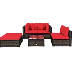 Tangkula 5PCS Rattan Sectional Sofa Set Patio Furniture Set W/ Red Cushion Pillow -Beauty house GUEST 5d61ded8 d8ca 417a b697 54aabfab6b44