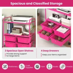 Tangkula 4-Drawer Rolling Storage Cart With 2 Shelves Mobile Utility Cart With Removable Drawers And Metal Frame With Lockable Wheels Pink -Beauty house GUEST 5d7219c5 8db0 49e9 8cdf 02b8d05b89fa