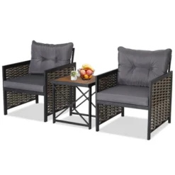 Tangkula 3PCS Rattan Furniture Set Acacia Wood Coffee Table & 2 Chairs Backyard Patio -Beauty house GUEST 5d822e43 2b30 4c09 9ca7 66bccdbcf861