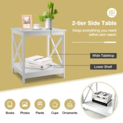 Tangkula Set Of 2 Accent End Table 2-Tier Sofa Side Table Nightstand W/ X-Shaped Frame White -Beauty house GUEST 5d8ab0fc 9ce2 4892 83e4 108cbaf62de4