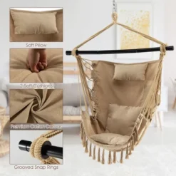 Tangkula Hammock Chair W/ Soft Pillow Cushions Pocket Hanging Rope Swing Steel Bar -Beauty house GUEST 5e20957a ce15 4157 ab28 a586611b5149