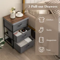 Tangkula 1pc/2pcs Dresser With 3 Drawers, Fabric Storage Organizer Tower Unit Tall Nightstand Bedside Table With Removable Lid For Bedroom -Beauty house GUEST 5e3ac107 4e27 43f8 b869 ac9ac1f98a2c