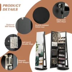 Tangkula 360° Rotating Mirrored Jewelry Cabinet Armoire 3 Color LED Modes Lockable Black -Beauty house GUEST 5e861e7f b88c 4085 b1c5 f723cc422984