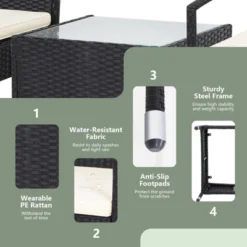 Tangkula 3PCS Wicker Rattan Furniture Patio Coffee Table Chair W/ Washable Cushion -Beauty house GUEST 5e8d83a6 5e88 4404 baca bc513a22af99