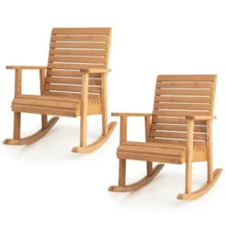Tangkula 2 PCS Wooden Rocking Chair High Back Fir Wood Armchair Natural Garden Yard Patio -Beauty house GUEST 5eb69f0e 68e3 4f35 8fef cd8c0b1006c6
