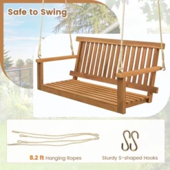 Tangkula 2-Person Acacia Wood Outdoor Porch Swing Patio Hanging Bench Chair Natural -Beauty house GUEST 5ee1418f ce35 4277 94a2 6a44fe3459a1