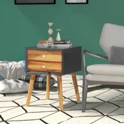 Tangkula Wooden Nightstand With 2 Storage Drawers Accent End Side Table For Bedroom&Living Room -Beauty house GUEST 5f317e54 0dcc 4859 874e d67eb7dd4a8d