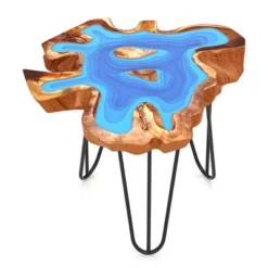 Tangkula 21" Teak Wood End Table Outdoor Epoxy Resin Side Table W/ Irregular Tabletop -Beauty house GUEST 5f69870d 30e7 49a3 a462 178675ee35e5