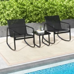 Tangkula 3 Piece Rocking Bistro Set Patio Furniture Set W/ 2 Rocking Chairs & Glass-Top Coffee Table -Beauty house GUEST 5fdc733d bb0d 467c 86e8 2a9fd3e2609a