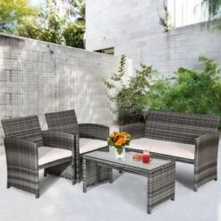 Tangkula 4 PCS Patio Wicker Furniture Outdoor Rattan Chairs W/Cushions -Beauty house GUEST 606645a0 8b1e 4a17 b501 237ccabf5c93