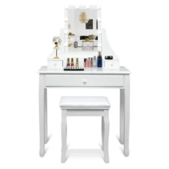 Tangkula Make-Up Vanity Table Dresser Set W/LED Light & Padded Stool -Beauty house GUEST 60a9e6ff 9844 4dbe 9f3c 6279eea8ff8c