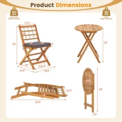 Tangkula 3 Piece Patio Wood Bistro Set Folding Table Chair Set W/Soft Seat Cushions Acacia Wood Frame High-Back Portable Chairs -Beauty house GUEST 60ac5a93 6a6a 41ab 9ee7 84059d82f20e