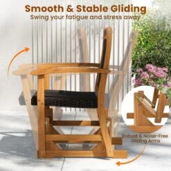 Tangkula 2PCS Patio Rattan Glider Chair W/ Acacia Wood Frame & Wicker Seat Back Armrests -Beauty house GUEST 60b1b7e2 0624 46a4 b9d3 856af7e6787b 1