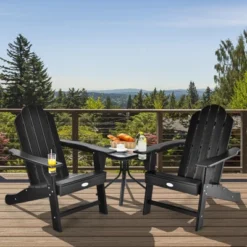 Tangkula 2PCS Adirondack Chair Outdoor With Cup Holde Weather Resistant Lounger Chair For Backyard Garden Patio And Deck Black/Grey/Turquoise/White -Beauty house GUEST 60b95177 6012 41f9 91f5 1cd2a3611504