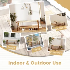 Tangkula 47" Long Teak Wood Patio Bench W/Weave Seat Solid Wood Legs Backless For Porch -Beauty house GUEST 60d19d86 0ae3 46c6 a92e caf8c75d2ff0