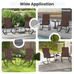 Tangkula Set Of 2 Outdoor Rocking Chair Patio Rocker W/ Breathable Fabric Brown -Beauty house GUEST 60ee64f6 828b 483f 8ba2 46409fb47420