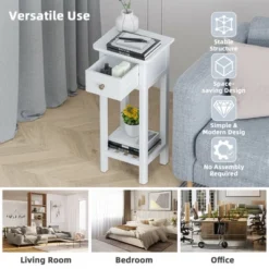 Tangkula Narrow Side Table Small End Table For Small Spaces Farmhouse Acacia Wood Slim Sofa Table Thin Nightstand W/Drawer & Open Shelf White -Beauty house GUEST 6100f083 b14b 4978 b56a 0bd8976e0434