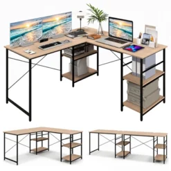 Tangkula Large L-shaped Computer Desk 60” Convertible Corner Desk With 4 Storage Shelves 95” 2-Person Long Study Writing Workstation Black/Rustic Brown/Natural/Grey -Beauty house GUEST 61249011 1a30 429d af2d f7b0f646602a