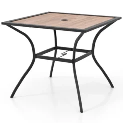 Tangkula Patio Table For 4 People W/ Umbrella Hole Wood-Like Tabletop Metal Support Legs -Beauty house GUEST 617c883b ab18 430d 8f00 10e3358fcbed