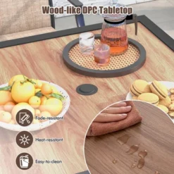 Tangkula Patio Table For 4 People W/ Umbrella Hole Wood-Like Tabletop Metal Support Legs -Beauty house GUEST 617eeb13 5515 4087 993f ad54c99c9694