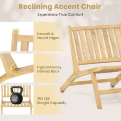 Tangkula Teak Wood Outdoor Reclining Chair Natural Mid Century Accent Chair W/ Backrest -Beauty house GUEST 618e524a 8d69 4265 a67d beb5306dca80