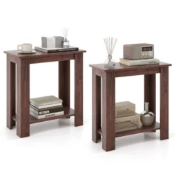 Tangkula 2pcs Wood End Table 2-tier Rectangular Side Table Home Accent Table W/ Storage Shelf Small Night Stands Sofa Side Coffee Table Mahogany/White -Beauty house GUEST 61be100c 78a7 4d5c 9f57 e672896bf39f