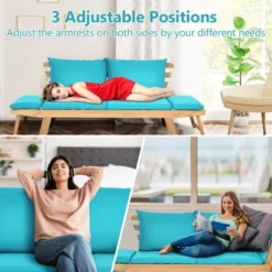 Tangkula Adjustable Patio Sofa Daybed Acacia Wood Furniture W/ Navy & Turquoise Sets Cushion -Beauty house GUEST 61d9f91e a047 474f bd07 2385ae1080df