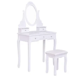 Tangkula Oval Vanity Mirror Dressing Table Beauty Dresser Cosmetics Organizer W/ Cushioned Bench -Beauty house GUEST 6200e8b0 20b8 436f b129 b60a6b107e28
