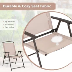 Tangkula 2/4 Piece Patio Folding Chairs Outdoor Dining Chairs W/ Breathable Fabric Heavy Duty Steel & Rustproof Steel Frame -Beauty house GUEST 6203c685 9628 4106 bdd0 2c99cf58623c