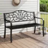 Tangkula 2-person Metal Bench W/ Floral Pattern Slanted Backrest Slatted Surface Black -Beauty house GUEST 6229e8fa cce1 4a4d ab36 e3d109b60758
