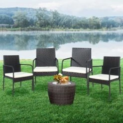 Tangkula 4 PCS Patio All-Weather Wicker Rattan Dining Chairs Outdoor Arm Cushioned Seats Armrest Garden -Beauty house GUEST 627f203d 180c 4971 a574 d4ba53c2600b