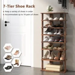 Tangkula 7-Tier Double Rows Shoe Rack Vertical Wooden Shoe Storage Organizer Rustic Brown/White -Beauty house GUEST 628e2f1e 765d 42ea 91bf e483326aa807