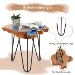 Tangkula 21" Teak Wood End Table Outdoor Epoxy Resin Side Table W/ Irregular Tabletop -Beauty house GUEST 62941739 ee60 46ec b636 df624d16aace