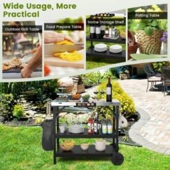 Tangkula Outdoor Food Prep Cart Table 3-tier Mobile Serving Trolley With Adjustable Shelf Phone Stand Spice Rack Towel Rack Garage Rack -Beauty house GUEST 6332c14f 895d 4f87 90a9 d42083144a25