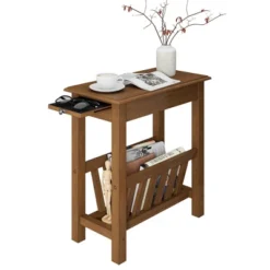 Tangkula End Table Pull-out Tray Shelf Accent Side Nightstand Rubber Wood Leg Rustic Oak -Beauty house GUEST 638f4525 3125 4370 a214 48161ab12370