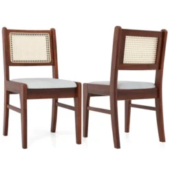 Tangkula 4PCS Rattan Dining Chairs Upholstered Kitchen Chairs W/ Rubber Wood Frame -Beauty house GUEST 63973bd7 5607 4ed4 ad66 6cef2baae4b4