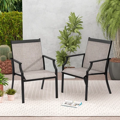 Tangkula Patio Chairs Set Of 4 Dining Chairs W/ Curved Backrest Long Armrest Breathable Fabric 5 Tangkula Patio Chairs Set Of 4 Dining Chairs W/ Curved Backrest Long Armrest Breathable Fabric - Image 3