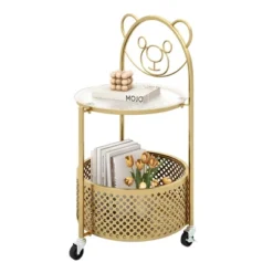 Tangkula 2-Tier Mobile Glass Coffee Table W/ Bear Pattern Storage Basket -Beauty house GUEST 6413137f bf4e 45d1 b265 f7112c6126ae